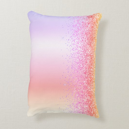 Rainbow Pastel Girly Glitter Metal Monogram Naam Accent Kussen (Achterkant (Verticaal))