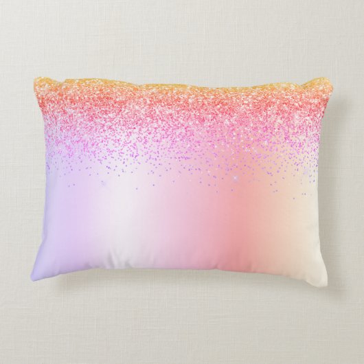Rainbow Pastel Girly Glitter Metal Monogram Naam Accent Kussen (Achterkant)