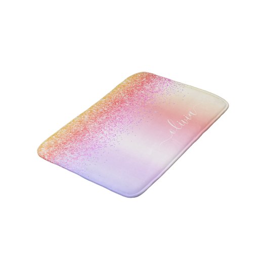 Rainbow Pastel Girly Glitter Metal Monogram Naam Badmat (Gekanteld)