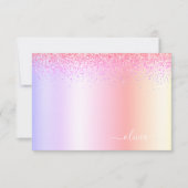 Rainbow Pastel Girly Glitter Metal Monogram Naam Bedankkaart (Voorkant)