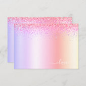 Rainbow Pastel Girly Glitter Metal Monogram Naam Bedankkaart (Voorkant / Achterkant)