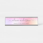 Rainbow Pastel Girly Glitter Metal Monogram Naam Bureau Naambordje (Voorkant)