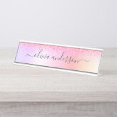 Rainbow Pastel Girly Glitter Metal Monogram Naam Bureau Naambordje (Voorkant)