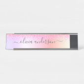 Rainbow Pastel Girly Glitter Metal Monogram Naam Bureau Naambordje (Voorkant)