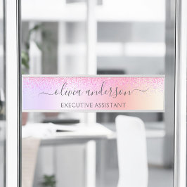 Rainbow Pastel Girly Glitter Metal Monogram Naam Deurbordje