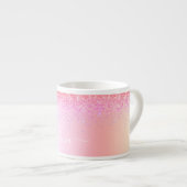 Rainbow Pastel Girly Glitter Metal Monogram Naam Espresso Kop (Voorkant rechts)