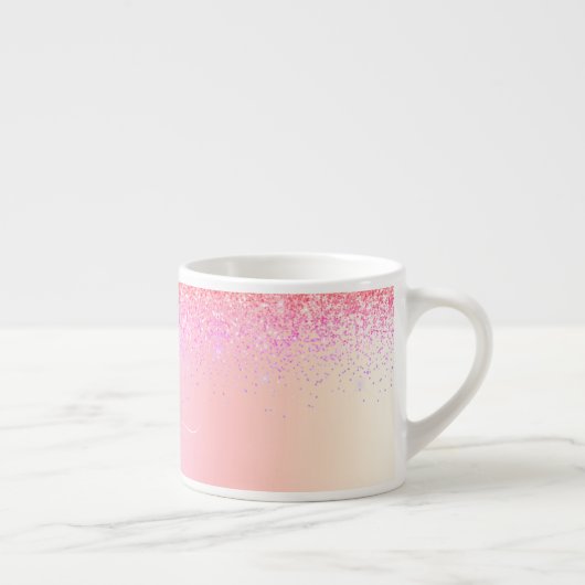 Rainbow Pastel Girly Glitter Metal Monogram Naam Espresso Kop (Rechts)
