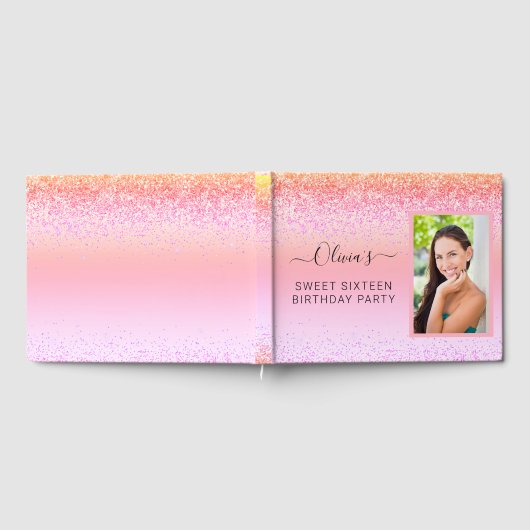 Rainbow Pastel Girly Glitter Metal Monogram Naam Gastenboek (Volledig)