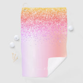 Rainbow Pastel Girly Glitter Metal Monogram Naam Golfhanddoek (Insitu)