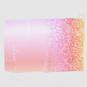 Rainbow Pastel Girly Glitter Metal Monogram Naam Golfhanddoek (Horizontaal)