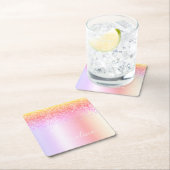 Rainbow Pastel Girly Glitter Metal Monogram Naam Kartonnen Onderzetters (Insitu)
