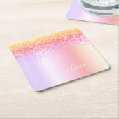 Rainbow Pastel Girly Glitter Metal Monogram Naam Kartonnen Onderzetters (Schuin)