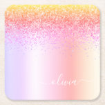 Rainbow Pastel Girly Glitter Metal Monogram Naam Kartonnen Onderzetters<br><div class="desc">Rainbow Pastel Faux Folie Metallic Sparkle Glitter Brushed Metal Monogram Name Paper Onderzetters. Dit maakt het perfecte afstuderen,  de verjaardag,  de bruiloft,  het vrijgezellenfeest,  de verjaardag,  het baby shower of het bachelorette feest cadeau voor iemand die van glam luxe en chic stijlen houdt.</div>