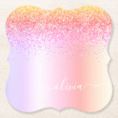 Rainbow Pastel Girly Glitter Metal Monogram Naam Kartonnen Onderzetters (Voorkant)