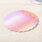 Rainbow Pastel Girly Glitter Metal Monogram Naam Kartonnen Onderzetters (Gekanteld)