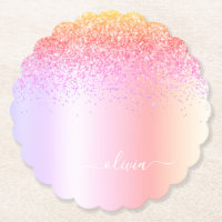 Rainbow Pastel Girly Glitter Metal Monogram Naam