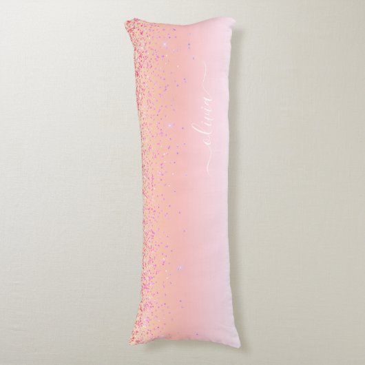 Rainbow Pastel Girly Glitter Metal Monogram Naam Lichaamskussen (Voorkant Verticaal)