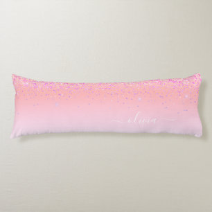 Rainbow Pastel Girly Glitter Metal Monogram Naam Lichaamskussen