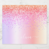 Rainbow Pastel Girly Glitter Metal Monogram Naam Likeurfles Etiket (Enkel label)