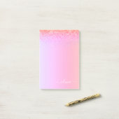 Rainbow Pastel Girly Glitter Metal Monogram Naam Post-it® Notes (Op bureau)