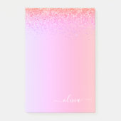 Rainbow Pastel Girly Glitter Metal Monogram Naam Post-it® Notes (Voorkant)