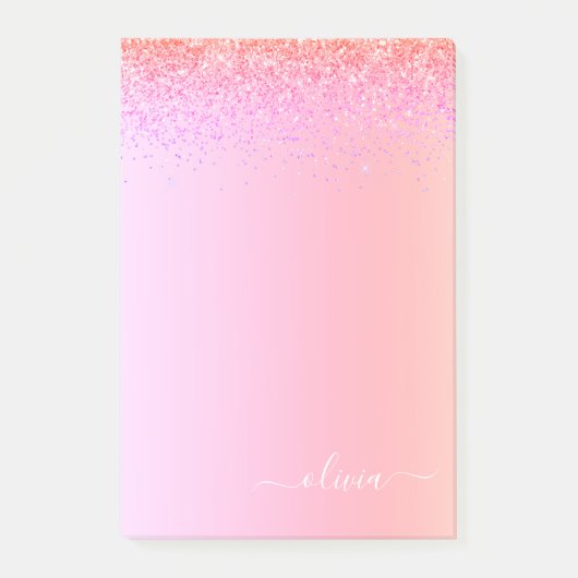 Rainbow Pastel Girly Glitter Metal Monogram Naam Post-it® Notes (Voorkant)