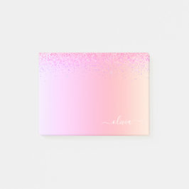 Rainbow Pastel Girly Glitter Metal Monogram Naam Post-it® Notes
