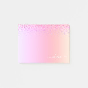 Rainbow Pastel Girly Glitter Metal Monogram Naam Post-it® Notes