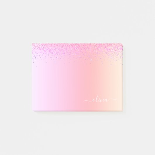Rainbow Pastel Girly Glitter Metal Monogram Naam Post-it® Notes (Voorkant)