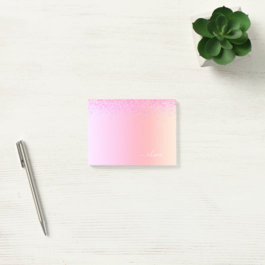 Rainbow Pastel Girly Glitter Metal Monogram Naam Post-it® Notes (Kantoor)