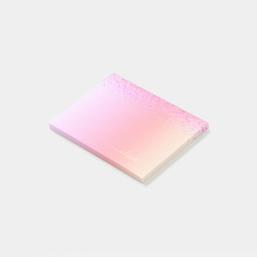 Rainbow Pastel Girly Glitter Metal Monogram Naam Post-it® Notes (Schuin)