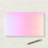 Rainbow Pastel Girly Glitter Metal Monogram Naam Post-it® Notes (Op bureau)