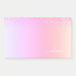 Rainbow Pastel Girly Glitter Metal Monogram Naam Post-it® Notes