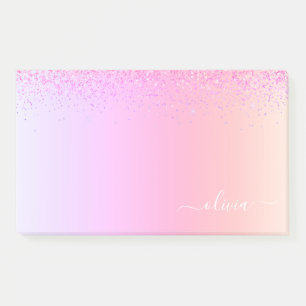Rainbow Pastel Girly Glitter Metal Monogram Naam Post-it® Notes