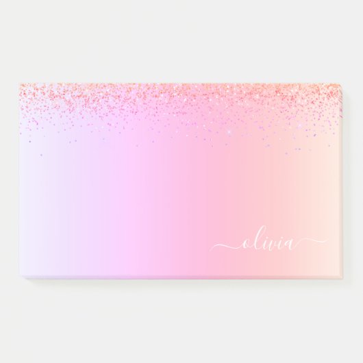 Rainbow Pastel Girly Glitter Metal Monogram Naam Post-it® Notes (Voorkant)