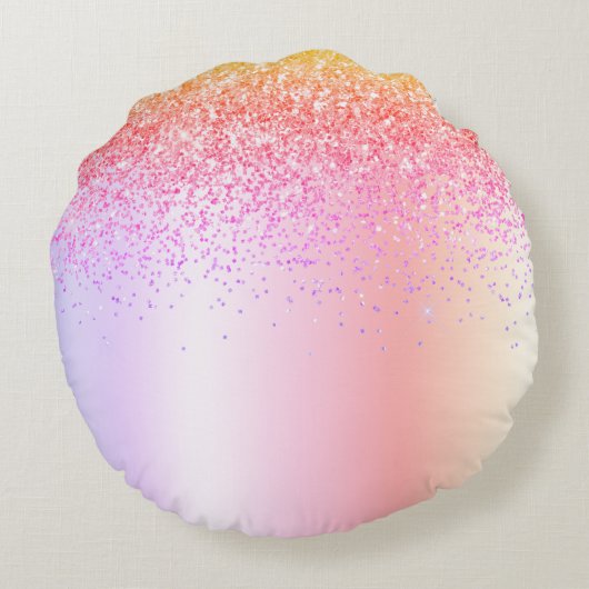 Rainbow Pastel Girly Glitter Metal Monogram Naam Rond Kussen (Achterkant)