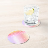 Rainbow Pastel Girly Glitter Metal Monogram Naam Ronde Kartonnen Onderzetter (Insitu)