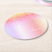 Rainbow Pastel Girly Glitter Metal Monogram Naam Ronde Kartonnen Onderzetter (Gebogen)