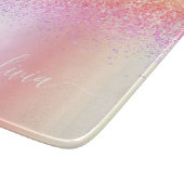 Rainbow Pastel Girly Glitter Metal Monogram Naam Snijplank (Hoek)