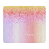 Rainbow Pastel Girly Glitter Metal Monogram Naam Snijplank (Voorkant)