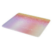 Rainbow Pastel Girly Glitter Metal Monogram Naam Snijplank (Hoek)