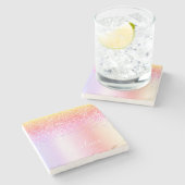 Rainbow Pastel Girly Glitter Metal Monogram Naam Stenen Onderzetter (Zijkant)