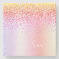 Rainbow Pastel Girly Glitter Metal Monogram Naam