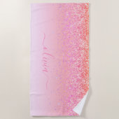 Rainbow Pastel Girly Glitter Metal Monogram Naam Strandlaken (Voorkant)