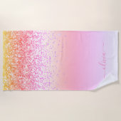 Rainbow Pastel Girly Glitter Metal Monogram Naam Strandlaken (Voorkant)