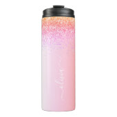 Rainbow Pastel Girly Glitter Metal Monogram Naam Thermosbeker (Voorkant)