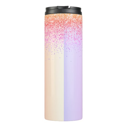 Rainbow Pastel Girly Glitter Metal Monogram Naam Thermosbeker (Achterkant)