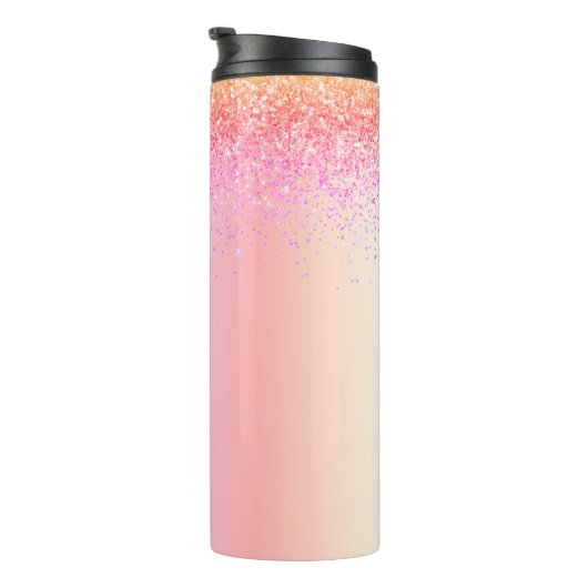 Rainbow Pastel Girly Glitter Metal Monogram Naam Thermosbeker (Geroteerd rechts)