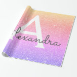 Rainbow Pastel Glitter en Sparkle Monogram Cadeaupapier<br><div class="desc">Gouden,  Paarse en Roze Regenboog Pastel Ombre Faux Glitter en Sparkle Elegant Gift Wrapping Paper. Dit cadeaupapier kan worden aangepast om uw initiaal en voornaam op te nemen voor een cadeaupakket voor een Baby shower,  Vrijgezellenfeest,  vrijgezellenfeest of verjaardagsfeest voor meisjes.</div>