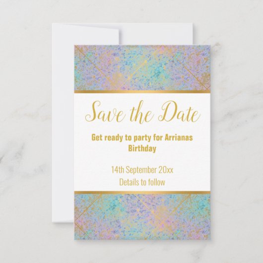 RAINBOW PASTEL GLITTER GOLD RESPONS RSVP (Voorkant)
